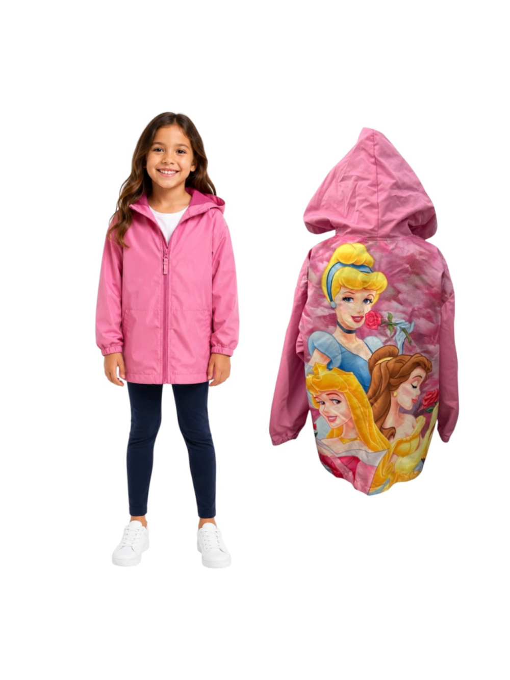Disney Princess Girls Medium Pink Hooded Windbreaker Jacket